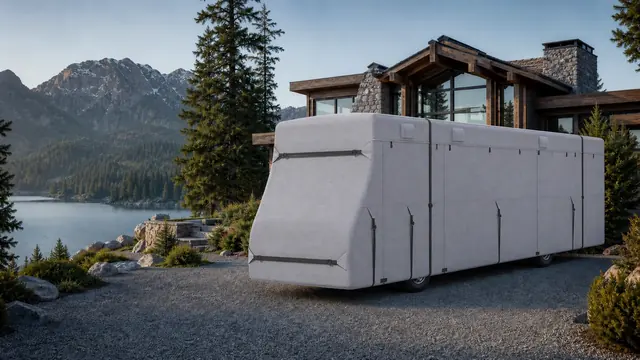 Luxury motorhome protected by a tailored RV cover