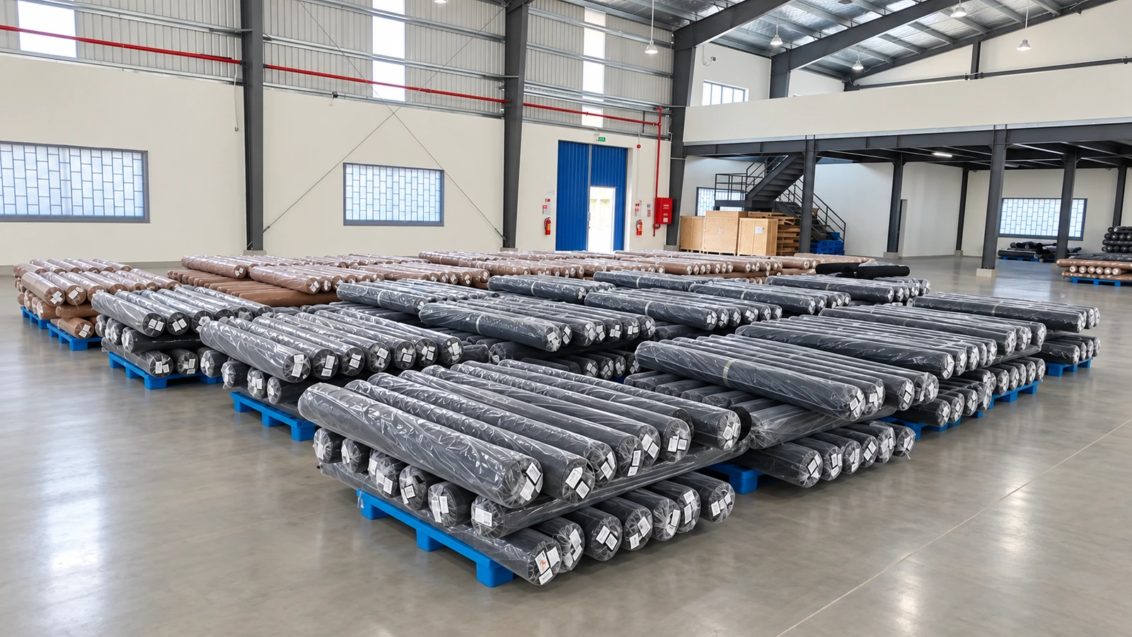 Prepared fabric rolls at the Takeo facility
