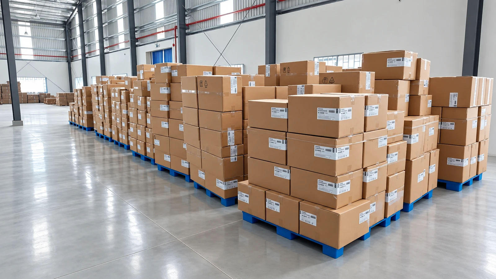 Export cartons staged inside the Cambodia factory