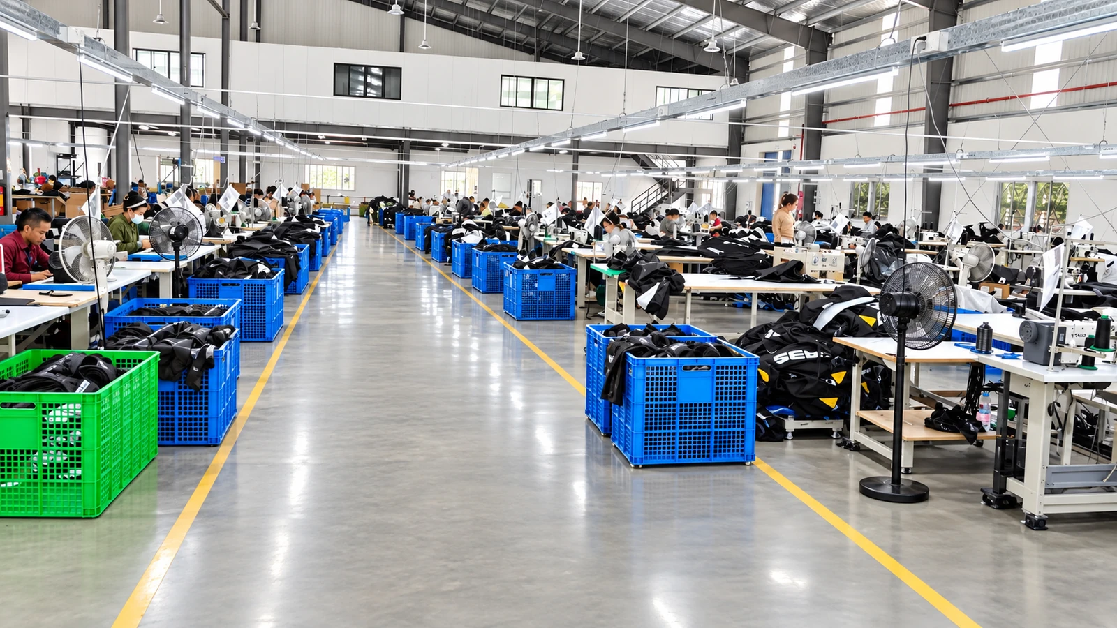 Production team working on protective covers